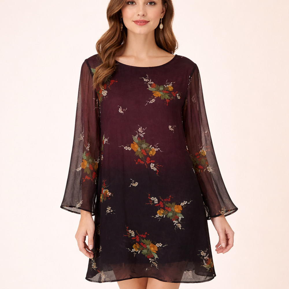 Sundance Vandenberg Floral Ombré Dress Small Sheer Boho Midi Romantic
